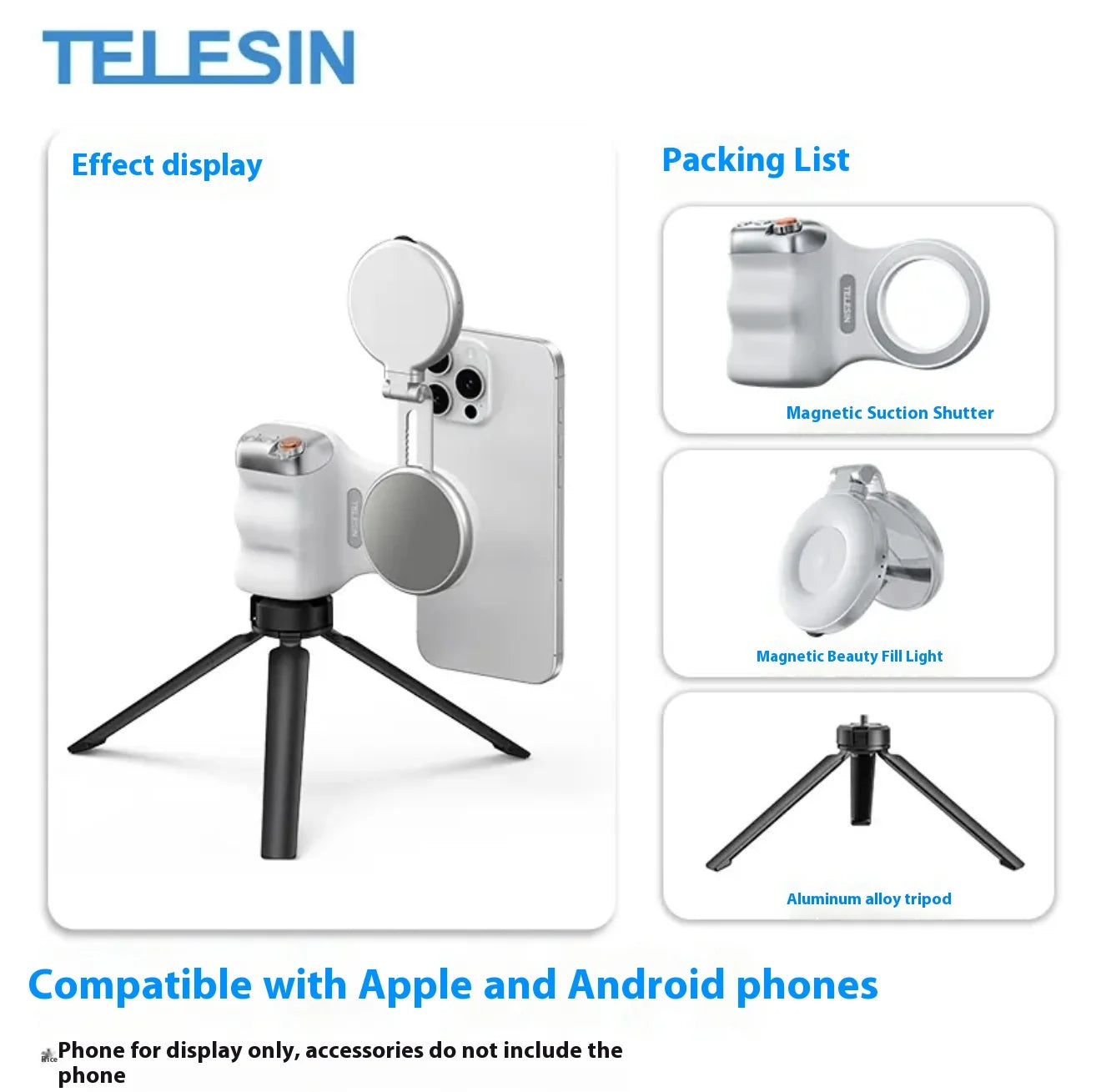 TELESIN Magnetic Phone Grip and Light | IPhone & Android
