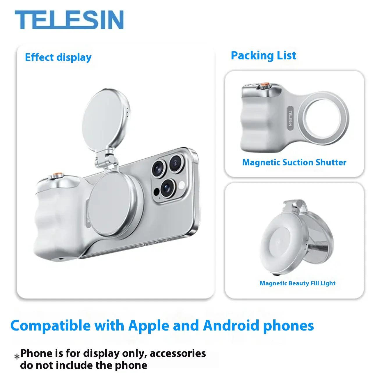 TELESIN Magnetic Phone Grip and Light | IPhone & Android