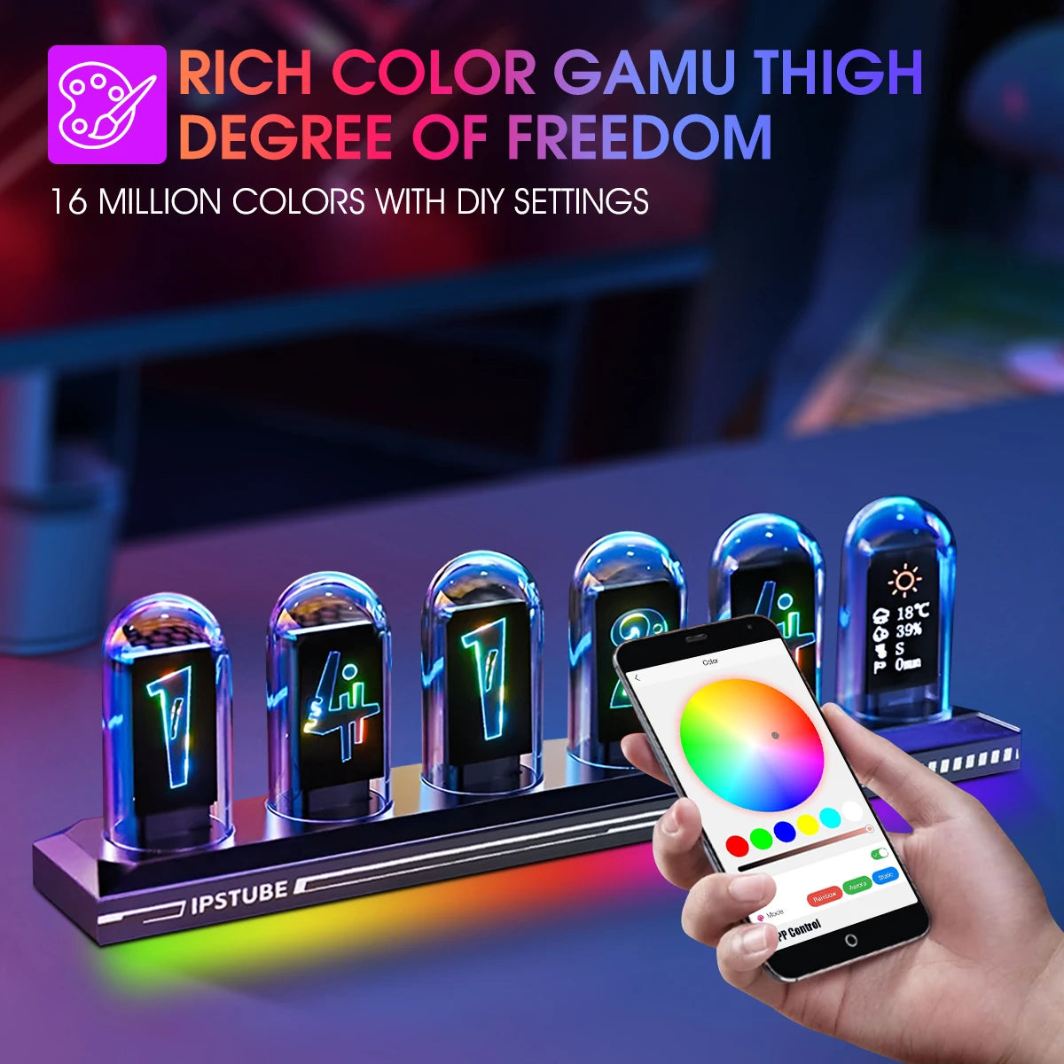 LED nixie tube digital clock with app control.