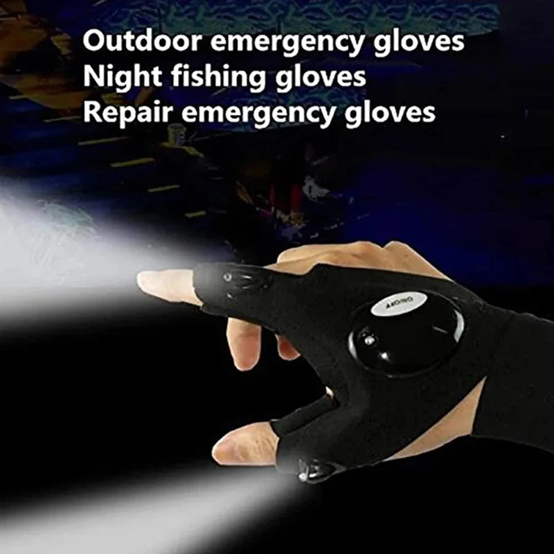 LED Flashlight Fingerless Gloves