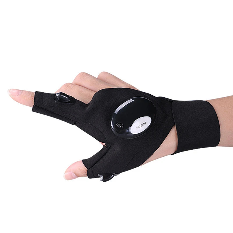 LED Flashlight Fingerless Gloves