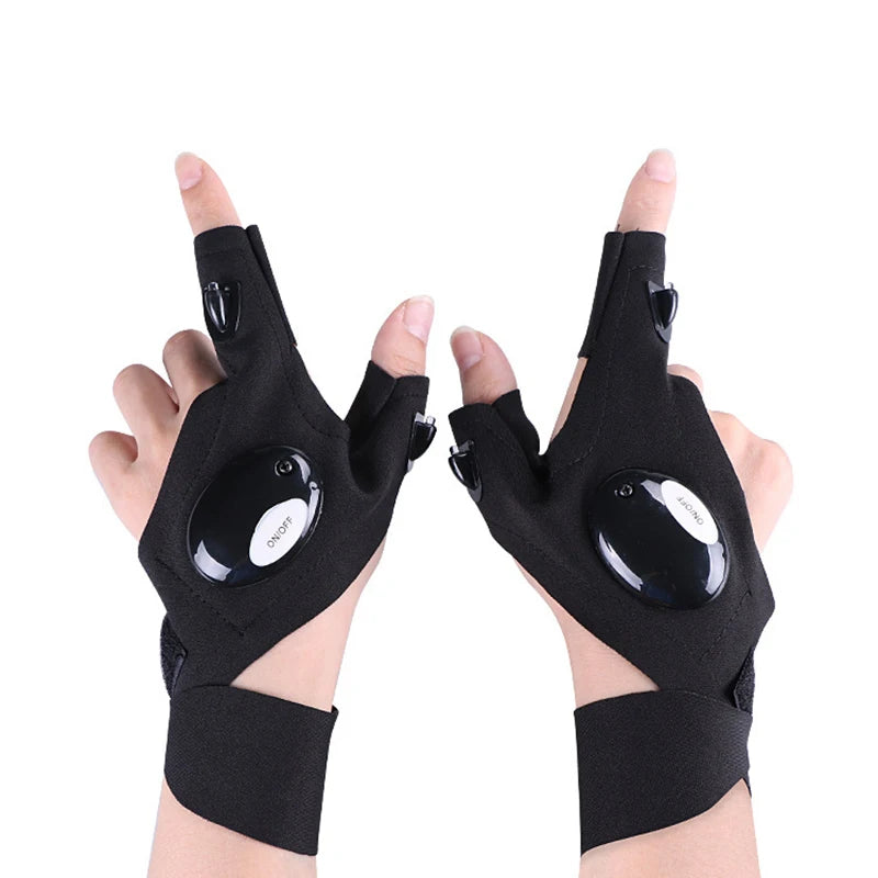 LED Flashlight Fingerless Gloves