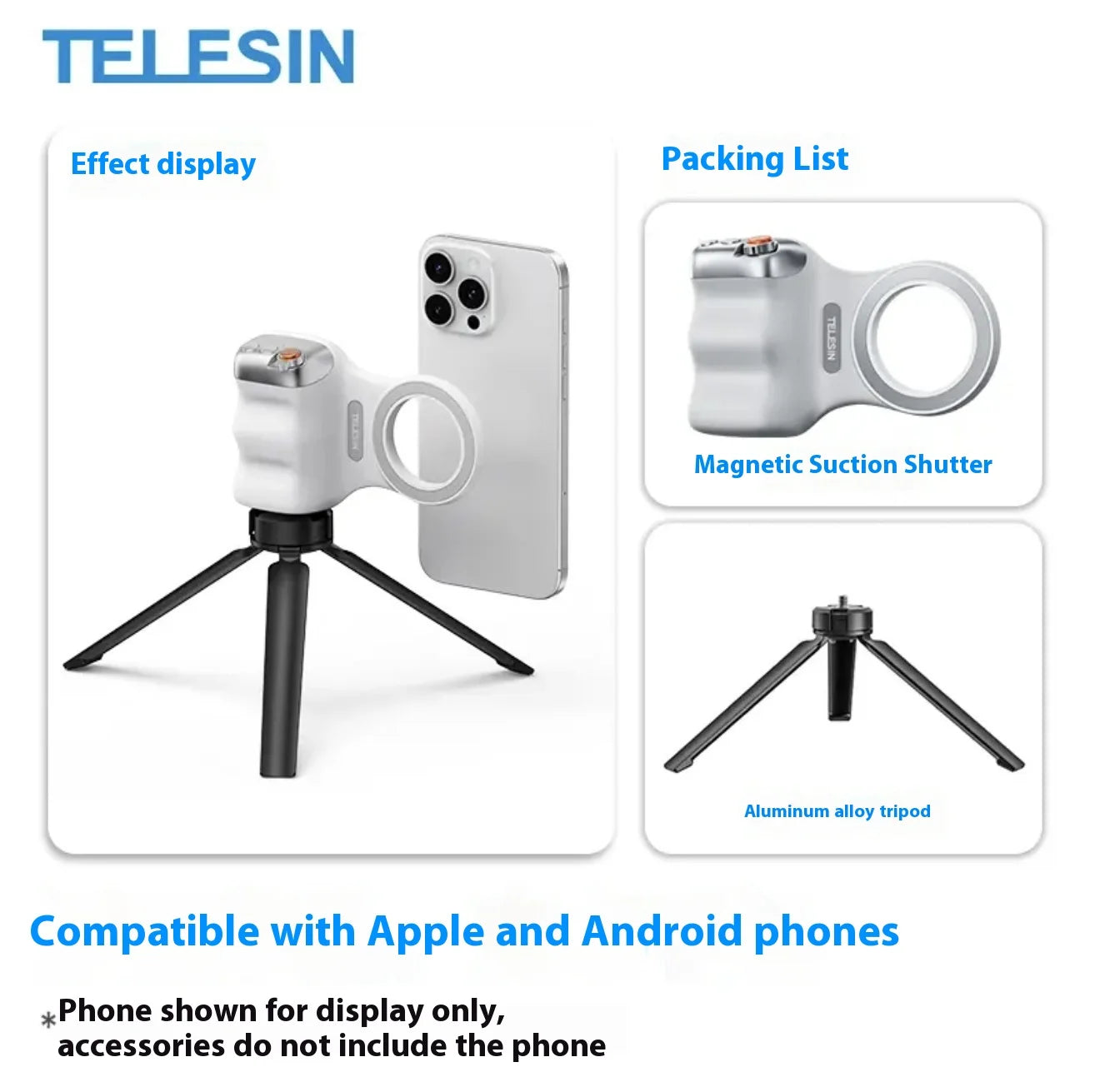 TELESIN Magnetic Phone Grip and Light | IPhone & Android