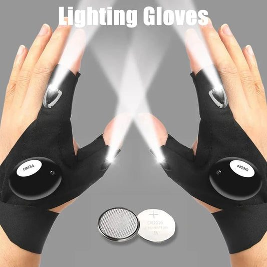 LED Flashlight Fingerless Gloves